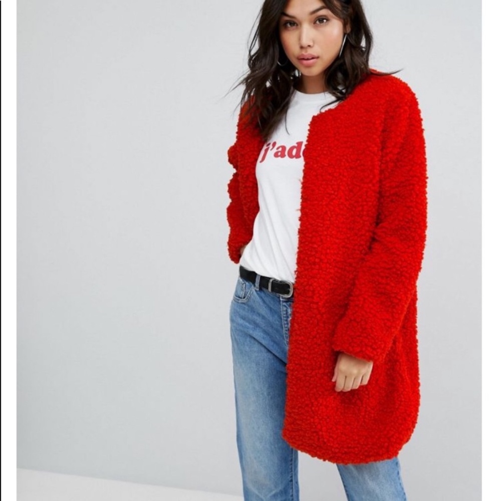 Red Teddy Coat (Boohoo)